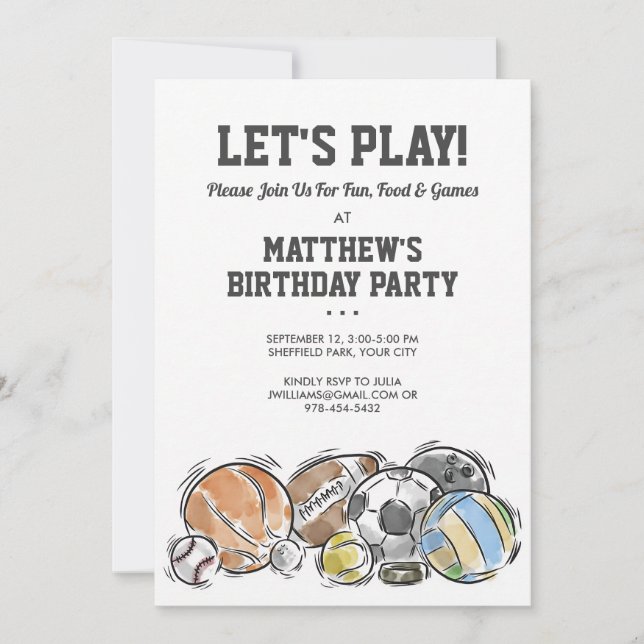 Invitation Balles de sports athlétiques pour célébration d'an (Devant)