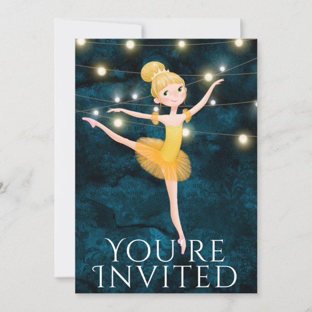 Invitation Ballet Bleu et Jaune Ballerina Anniversaire (Devant)