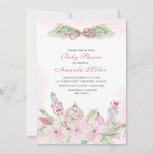 Invitation Ballet Casse-Noisette de Noël bébé rose aquarelle