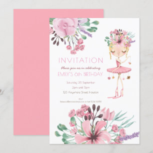 Invitation Ballet Dancer Florals Filles 6e fête d'anniversair