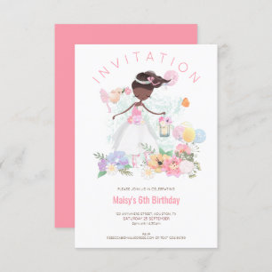 Invitation Ballet Dancer Rose Floral Fille 6e fête d'annivers