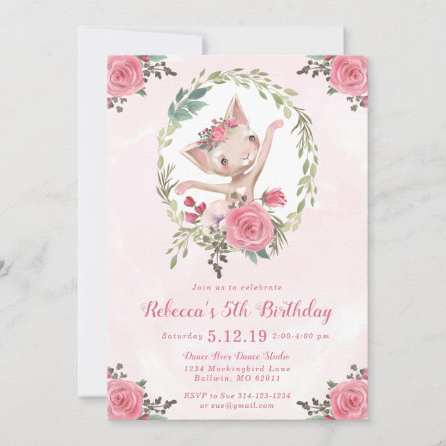 Invitation Ballet Dancing Kitten Fête d'anniversaire (Devant)