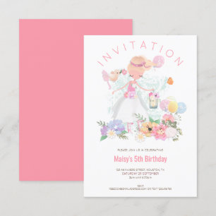 Invitation Ballet Danseuse Florals Rose Girl 5e anniversaire 