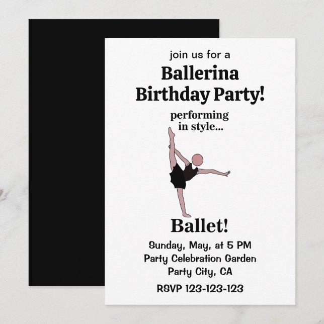 Invitation Ballet Exécuté Dans Le Style Ballerine Anniversair (Devant / Derrière)