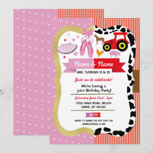 Invitation Ballet & ferme Joint garçon fille Anniversaire Che