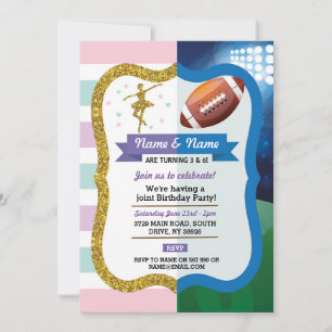 Invitation Ballet & Football américain Sports d'anniversaire