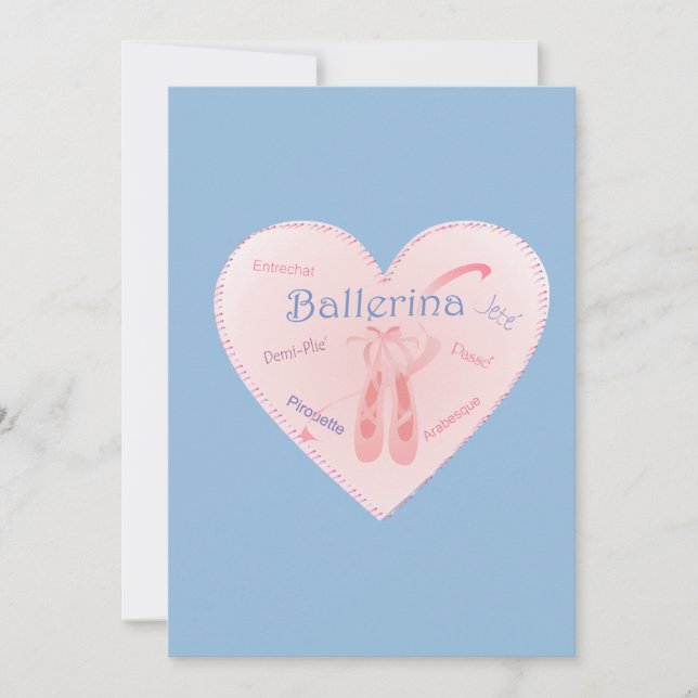 Invitation Ballet Heart avec pointes chaussures et termes (Devant)