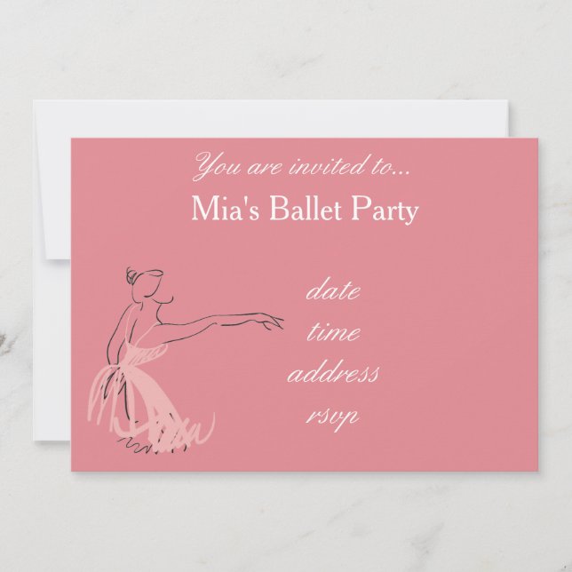 Invitation Ballet Party pour filles ballerine rose (Devant)