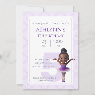 Invitation Ballet personnalisé violet Ballerina Anniversaire