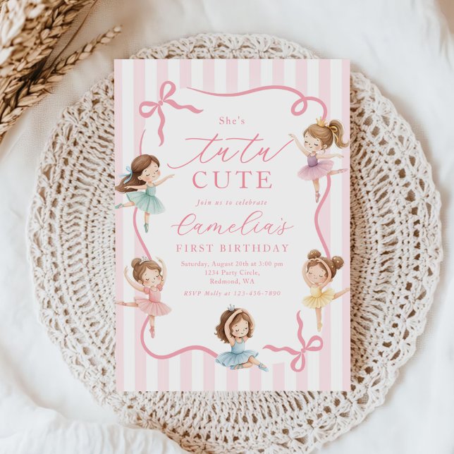 Invitation Ballet Pink Girls Bow Tutu Ballerina 1st Birthday (Créateur téléchargé)