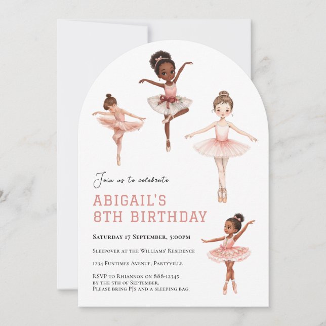 Invitation Ballet Pink Tutu Ballerina Girls - 8th birthday (Devant)