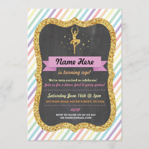 Invitation Ballet Rainbow Tutu Gold Parties scintillant Anniv