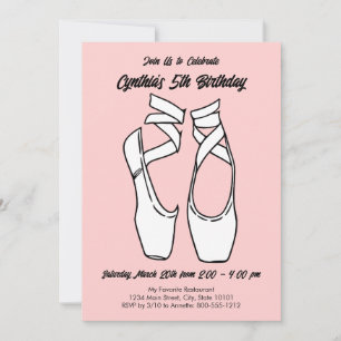 Invitation Ballet rose minimaliste fête d'anniversaire