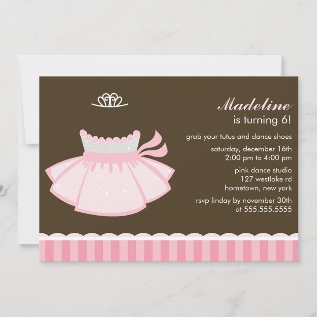 Invitation Ballet rose Princesse Filles Anniversaire (Devant)