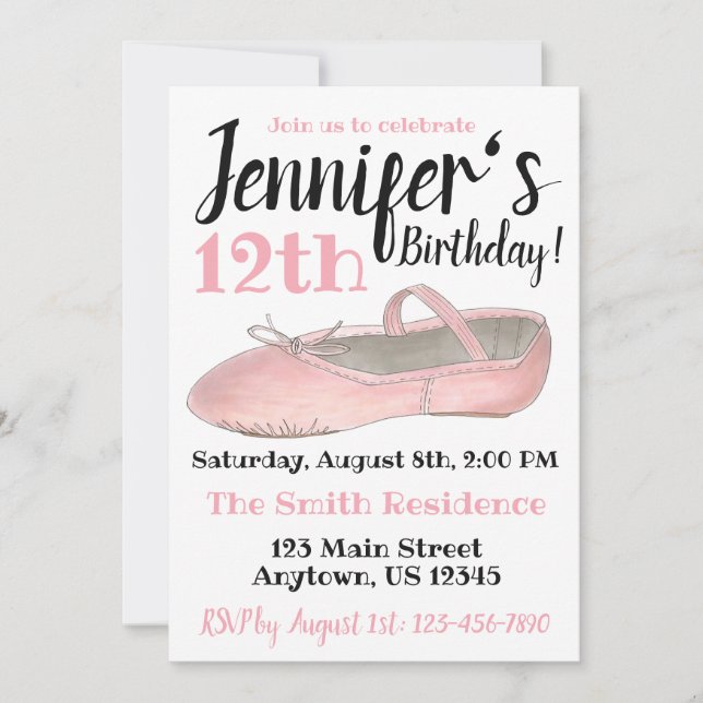Invitation Ballet Slipper Danse Chaussure Anniversaire Fête C (Devant)