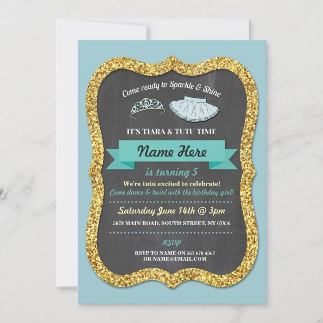 Invitation Ballet Tiara Tutu Parties scintillant Turquoise In (Devant)