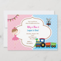 Ballet & Train Joint Boy Girl Anniversaire Invitat