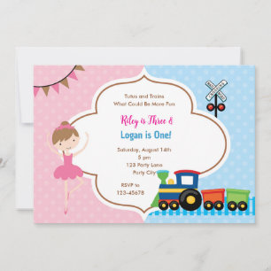 Invitation Ballet & Train Joint Boy Girl Anniversaire Invitat