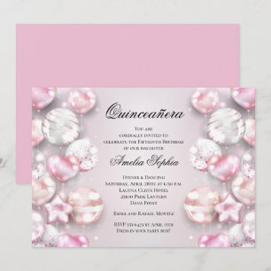 Invitation Balloirs blancs roses Quinceañera