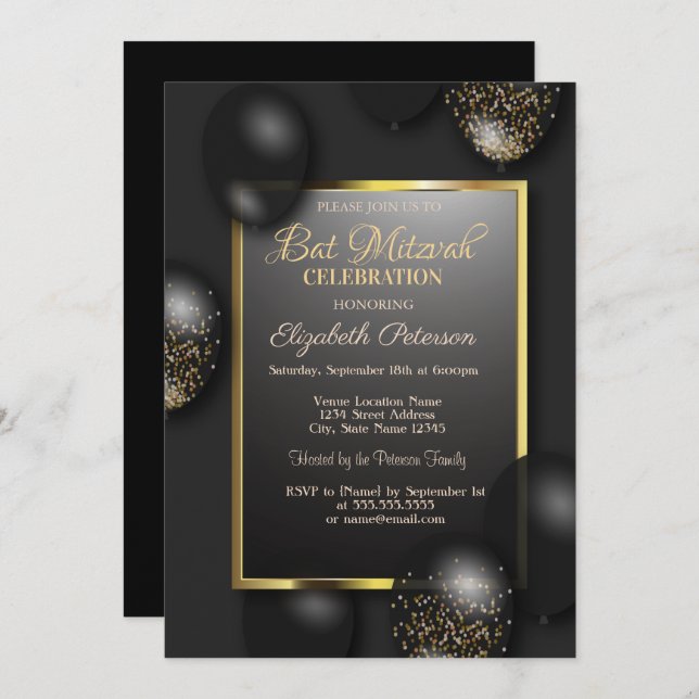 Invitation Balloirs modernes Bar Mitzvah (Devant / Derrière)