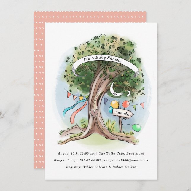 Invitation Balloirs Old Oak Tree Flag Party Baby shower (Devant / Derrière)