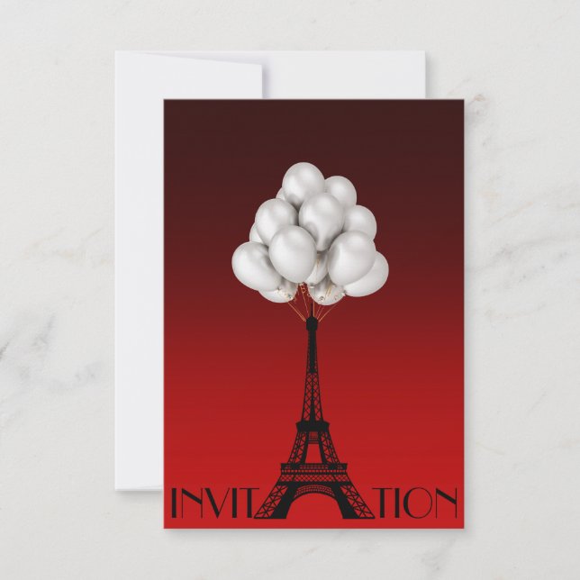 Invitation Balloirs Paris Tour Eiffel Glam Chic Rouge (Devant)
