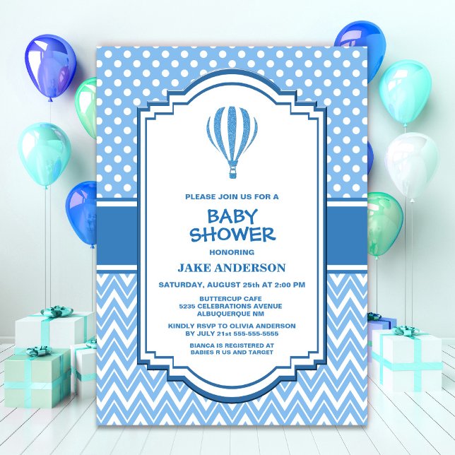 Invitation Ballon à air chaud baby shower bleu (Créateur téléchargé)