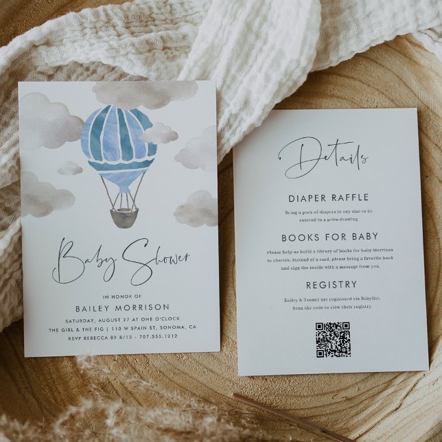 Invitation Ballon à air chaud bleu tout en un Baby shower (Créateur téléchargé)