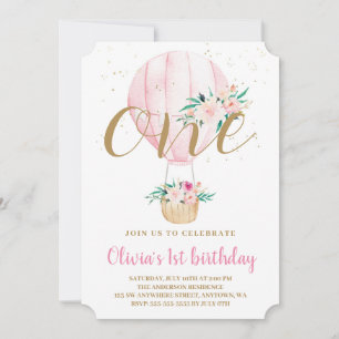 Invitation Ballon à Air Chaud Floral Aquarelle Anniversaire