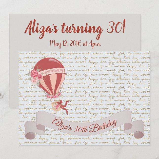 Invitation Ballon à air chaud pour 30e anniversaire (Devant / Derrière)
