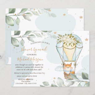 Invitation Ballon à Air,Fenouil, Nuages,Étoiles,Baby Shower P
