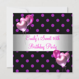 Invitation Ballon Anniversaire Rose Violet Argent 16 ans