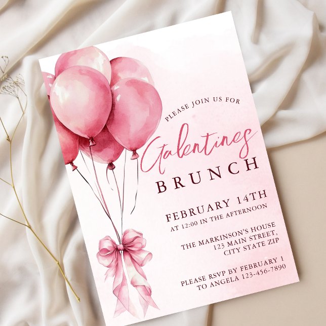 Invitation Ballon aquarelle rose Galentines Brunch  (Créateur téléchargé)