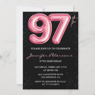 Invitation Ballon Black Pink Glam 97e anniversaire