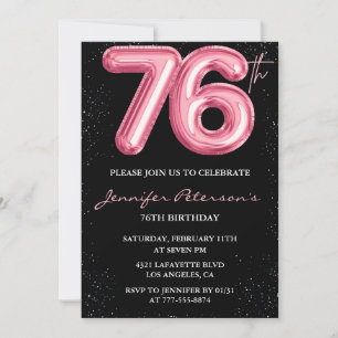 Invitation Ballon Black Pink Glam Glitter 76e anniversaire