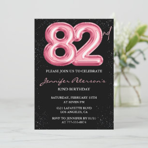 Invitation Ballon Black Pink Glam Glitter 82e anniversaire