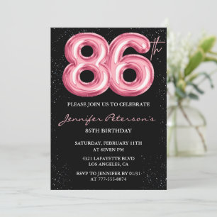 Invitation Ballon Black Pink Glam Glitter 86e anniversaire
