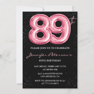 Invitation Ballon Black Pink Glam Glitter 89e anniversaire
