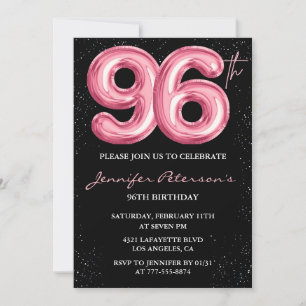 Invitation Ballon Black Pink Glam Glitter 96e anniversaire