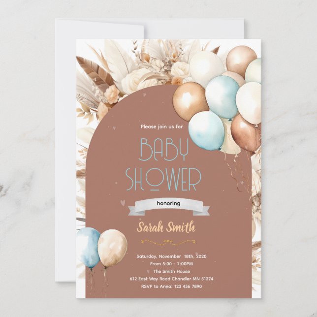 Invitation ballon bleu Herbe des Pampas (Devant)