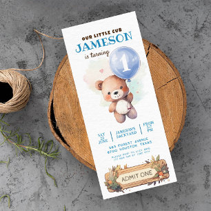 Invitation Ballon bleu ours en peluche Béary premier annivers