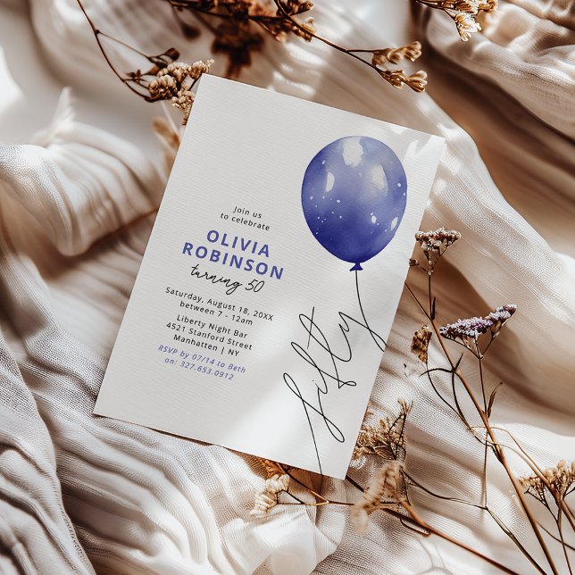 Invitation Ballon Bleu Tendance 50e Anniversaire (Créateur téléchargé)