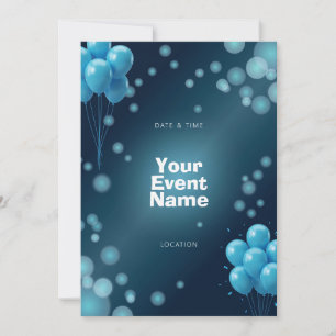 Invitation Ballon Bokeh Bleu Sarcelle Profond
