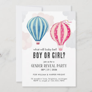 Invitation Ballon Ciel Bleu et Rose Révélation Sexe Fille ou