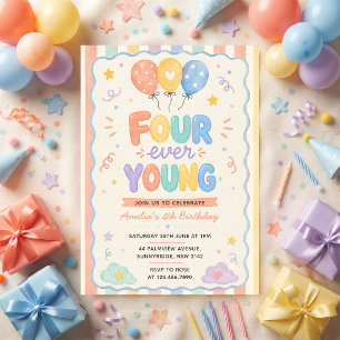 Invitation Ballon confetti Four Ever Young 4ème anniversaire