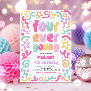 Invitation Ballon confettis Four Ever Young 4ème anniversaire