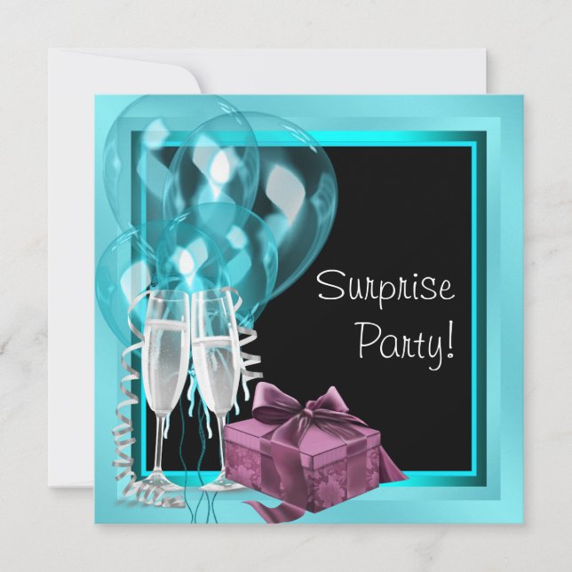 Invitation Ballon de cocktail bleu sarcelle Surprise fête d'a (Devant)