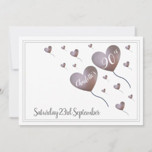 Invitation Ballon de coeur rose et pourpre 90e anniversaire