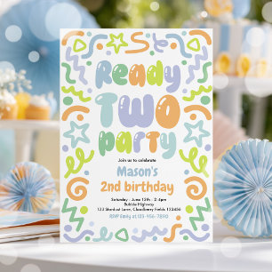 Invitation Ballon de fête Confetti prêt à faire la fête 2e an