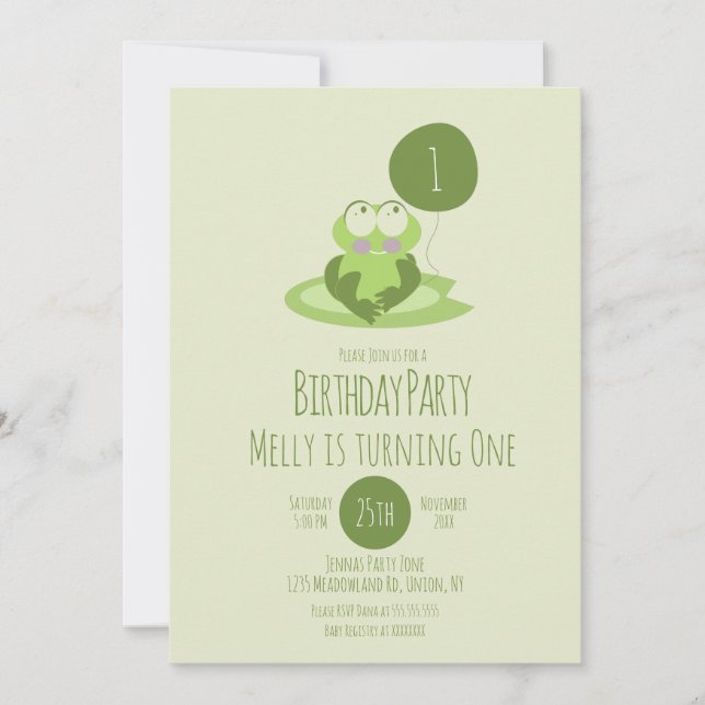 Invitation Ballon de fête d'anniversaire de grenouille mignon (Devant)